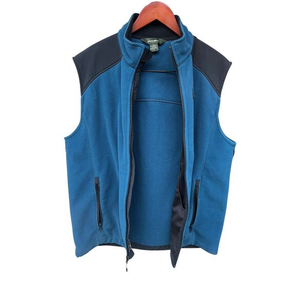 Eddie Bauer men’s medium Polartec Wind Pro fleece vest blue black cozy vintage - Picture 3 of 5